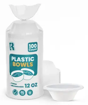 R-kay 702367657322 Plastic Bowls 200 Count Microwavable Disposable Strong Heavy Duty And Stur