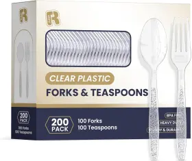 Rk-128 R-kay 200 Count Plastic Silverware Heavy Duty - Clear Forks And Spoons S