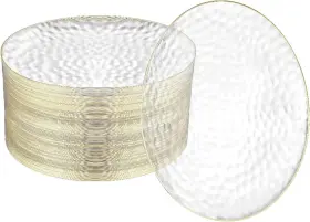 Rk-143 R-kay 100 Pack 7 Inch Clear Plastic Plates - Hammered Gold Rimmed Sturdy Durabl
