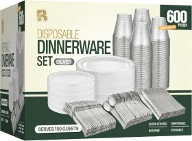 Rk-160 R-kay 600pcs Silver Plastic Dinnerware Set 100 Guest