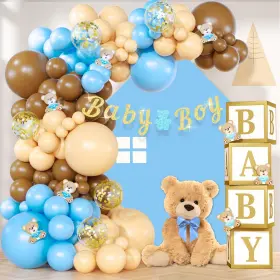 Rainmeadow 195893667789 134 Pc Teddy Bear Baby Shower Decorations For Boy - Balloon Arch Garland And Ba