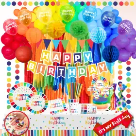 Rainmeadow 196852467280 489 Pieces Happy Birthday Decorations Kit All-in-1 Festive Party Decor Suppl