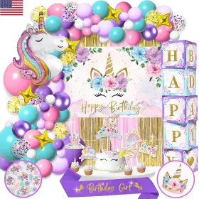 Rainmeadow 197644250028 245 Pieces Unicorn Birthday Decorations For Girls Kit All-in-1 Party Supplie