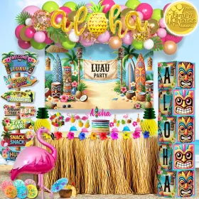 Rainmeadow 198715250800 180 Pc Luau Party Decorations Set Hawaiian Birthday Decor With Balloo