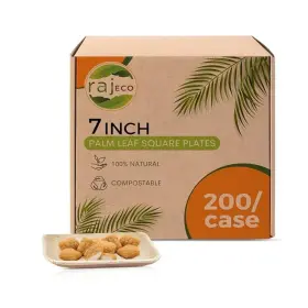 Raj Unique Collection 609753154055 Palm Leaf Plates 50-pack 7 Inch Square 4 Cases - 200 Pack Like Bam