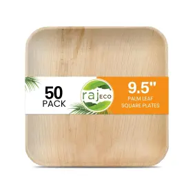Raj Unique Collection 609753154253 Disposable Palm Leaf Plates 50-pack Large Square Strong And Reus