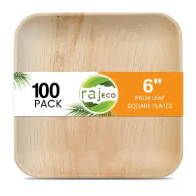 Raj Unique Collection 609753154369 Palm Leaf Plates 100pack 6 Inch Square Like Bamboo Disposable St