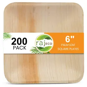 Raj Unique Collection 609753154376 Palm Leaf Plates 200-pack 6 Inch Square Like Bamboo Disposabl