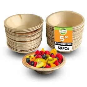 Raj Unique Collection 609753155373 Disposable Palm Leaf Bowls 50 Count 5 Inch Strong Bowl Like Bamboo P