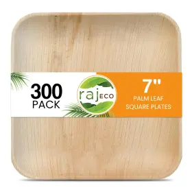 Raj Unique Collection 609753155748 Palm Leaf Plates 7 Inch 300 Pack Bamboo Disposable Decorative Compo