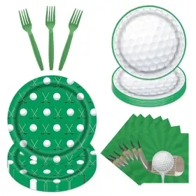 Raku0803 Rakuto Golf Party Plates Napkins Forks 64pcs Tableware Set Supplies For