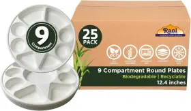 Rani Foods 313098320371 9 Compartment Round Biodegradable Divided Plates Pack Of 25 Party