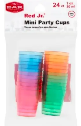 Red Jr. The Bar 733046020748 Mini Party Cups/ Plasic Shot Glasses 24 Ct 1oz Tailgaiting