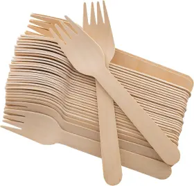 Reeraa 313098983965 Disposable Wooden Forks -pack Of 100 6.5 Inch Length-biodegradable Natural