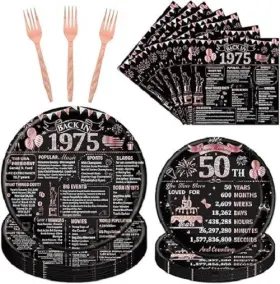 A012154 Refavor 50th Birthday Decorations For Women 96pcs Back In 1975 Party Plates Napkins