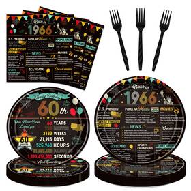 Refavor A012576 60-re-pp Vintage 60th Birthday Plates And Napkins 96pcs M Multicolor