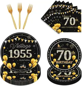 Ref04370-1 Refavor 70th Birthday Decorations Men 96pcs 70 Years Old Plates And