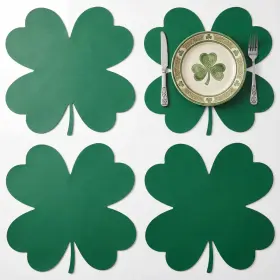 Oy-remerry-2673 Remerry Leather St. Patricks Day Placemats Set Of 4 Shamrock Shaped Place Mats 13.7x13