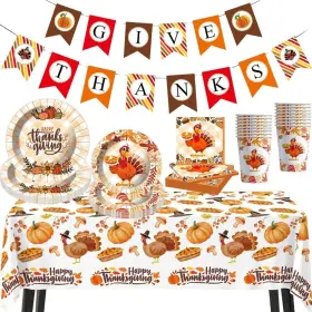 Renbangus 729503924414 Thanksgiving Fall Party Supplies Tableware Set Disposable Dinner