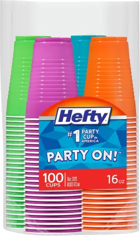 10013700216715 Reynolds Consumer Products Hefty Party On Disposable Plastic Cups Assorted 16 Ounce 100 Count Pack Of 4