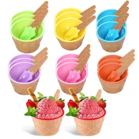 Ice-20 Richsc-pan 20 Pack Ice Cream Bowls Cartoon Candy Color Sundae Cups With Spoon. Mult