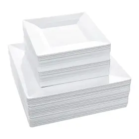Ricpok 422921637005 Disposable Square Plastic Plates - 100 Pack 50 X 9.5 Dinner And 6.5 Sa