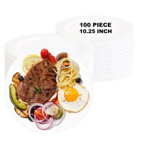 Ricpok 422921637029 White Plastic Plates Heavy Duty 100 Pieces 10.25 Inch Hard Disposable D