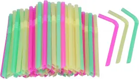 Rienar-146 Rienar 744110717372 Jumbo Flexible Smoothie Plastic Straws 100 Pcs Assorted Colors Large Bendable