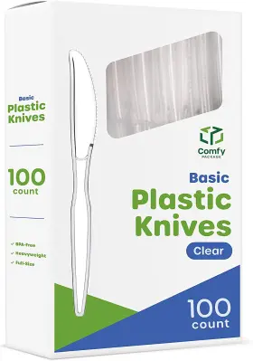 Rikkel Corp. 313104084020 100 Pack Heavy Duty Disposable Basic Plastic Knives - Clear