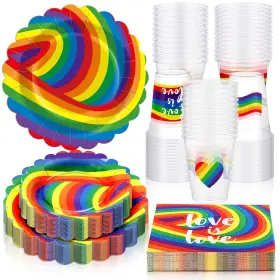 Oyh-rimcereal-0128 Rimcereal 146 Pieces Pride Party Supplies Set 50 Gay Paper Napkins 64 Lgbt Pa