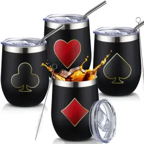 Oyh-rimcereal-0143 Rimcereal 4 Pcs Casino Party Cups Pokers Glasses Stainless Steel Wine Tumbler