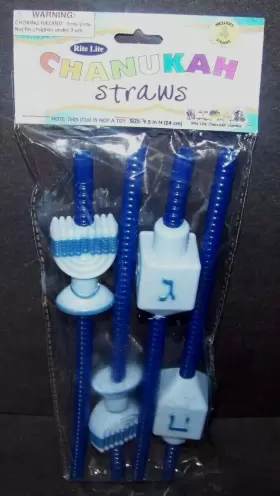 Tyn-2-cr Rite Lite Chanukah Express Set Of 32 Straws 8 Packs 4 Hanukkah 9.5 Inch Tall Blue