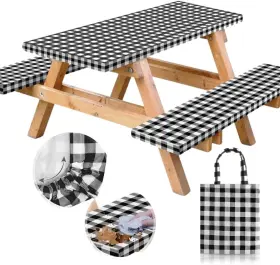 Rnoony 860008504517 Vinyl Fitted Picnic Table Cover With 72.0 Inches Black Checkered