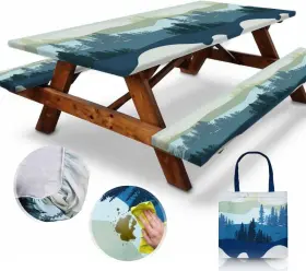 Ptc11 Rnoony 6ft Polyester Picnic Table Cover With Bench Covers And 72.0 Inches Sky Blue