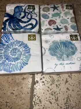 Roberts & Reid 810640033999 4 Pack And Decorative Sea Shell Turtle Octopus Beverage Napkins 40