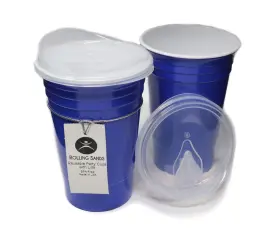 16pcblu2 Rolling Sands Reusable Bpa-free 16 Ounce Blue Party Cups With Lids - 2 Pack Made In Usa
