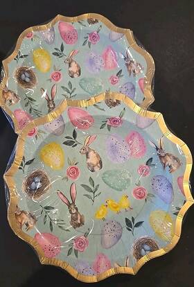 Roobee 634680919088 Paper Snack Plates 16 X 2 Easter Rabbits Scalloped Edge Nip C-25