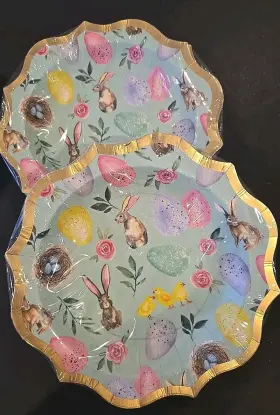 Roobee 634680919088 Paper Snack Plates 16 X 2 Easter Rabbits Scalloped Edge Nip C-25