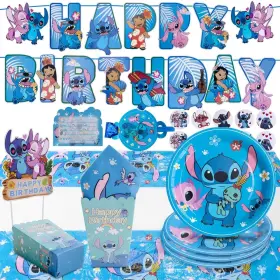 Rovercci 726872054995 Stitch Kids Birthday Party Supplies - Tableware Set And Banner