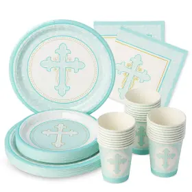 Royal Bluebonnet 850017555082 Et Baptism Plates And Napkins Party Supplies Set Of 24 First Communion An
