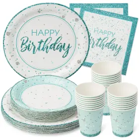 Royal Bluebonnet 850017555334 Teal Birthday Plates And Napkins Set Of 24 Silver Decorations