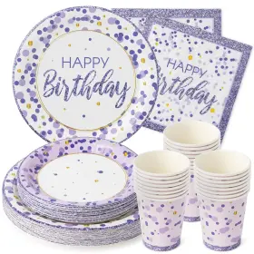 Royal Bluebonnet 850017555471 Et Purple Party Supplies Service For 24 And Gold Paper Plates 7 9 In