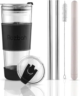 Rozbah 197644763276 20 Oz Premium Insulated Double Wall Glass Tumbler - Spill Transparent Rozbah 197644763276 20 Oz Premium Insulated Double Wall Glass Tumbler - Spill Transparent