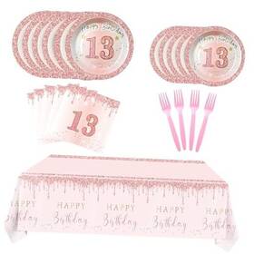 Rthpy 13thplate 13th Birthday Decorations For Girls Rose Gold 13 Girl