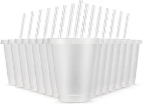 Rtteri 313017519565 15 Pcs Reusable Cups With Straws And Lids 16 Oz Glitter Tumblers Plastic