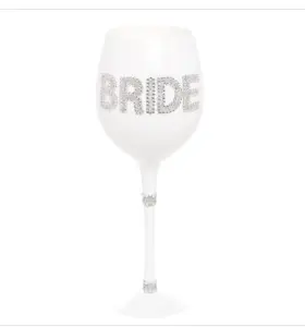 Rubies Ii 721773728075 Bride White Wine Glass With Glitter Lettering And Trim Stemmed In Box