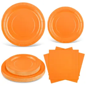 Rs3107 Ruisita 48 Pieces Orange Party Supplies Tableware 7 Inch 9 Plates Napkins Serves 16