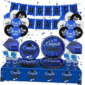 Hc-153 Rumia Graduation Party Decorations 2024 Black Serve 24 Disposable Dinnerware Blue