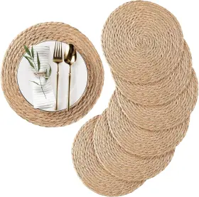 Wp071602 Runtivan Rt0001 Round Woven Placemats Set Of 6 Natural Water 12 Inch