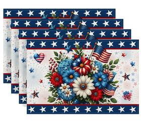 Rvsticty Chh-1644-p-f Memorial Day Patriotic 4th Of Placemats Set 4 12 Inch X 18 Red White Blue